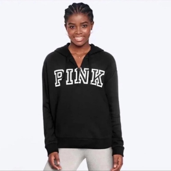Victoria’s Secret PINK Everyday Lounge Quarter Zip Black Hoodie Pullover, Medium - Picture 6 of 8